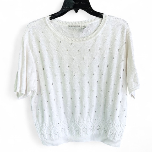 Liz Claiborne Tops - Y2K LIZ CLAIBORNE Rhinestone Cable Knit Short Sleeve Sweater Top Coquette | Sz L